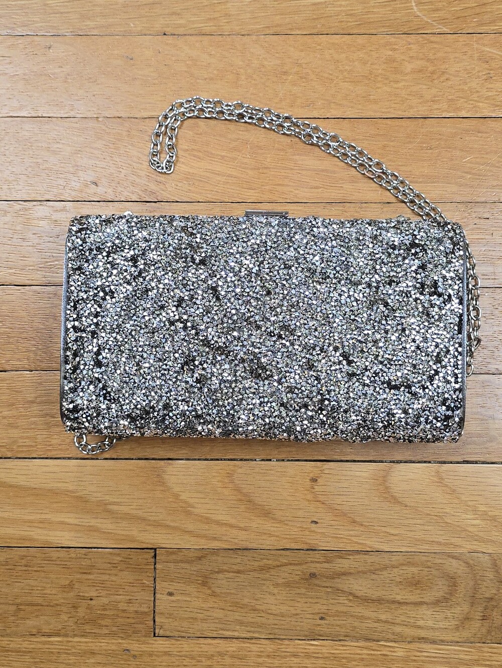 Glint Rhinestone Minaudiere Clutch, Gray/ Silver, GUC, Women's OS